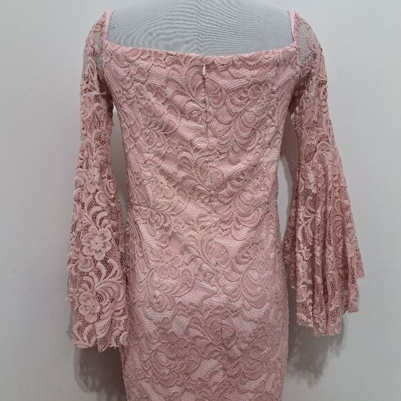 Milly Selena Off The Shoulder Floral Lace Romantic Dress Bell Sleeve Pink Siz 10 - Picture 14 of 17